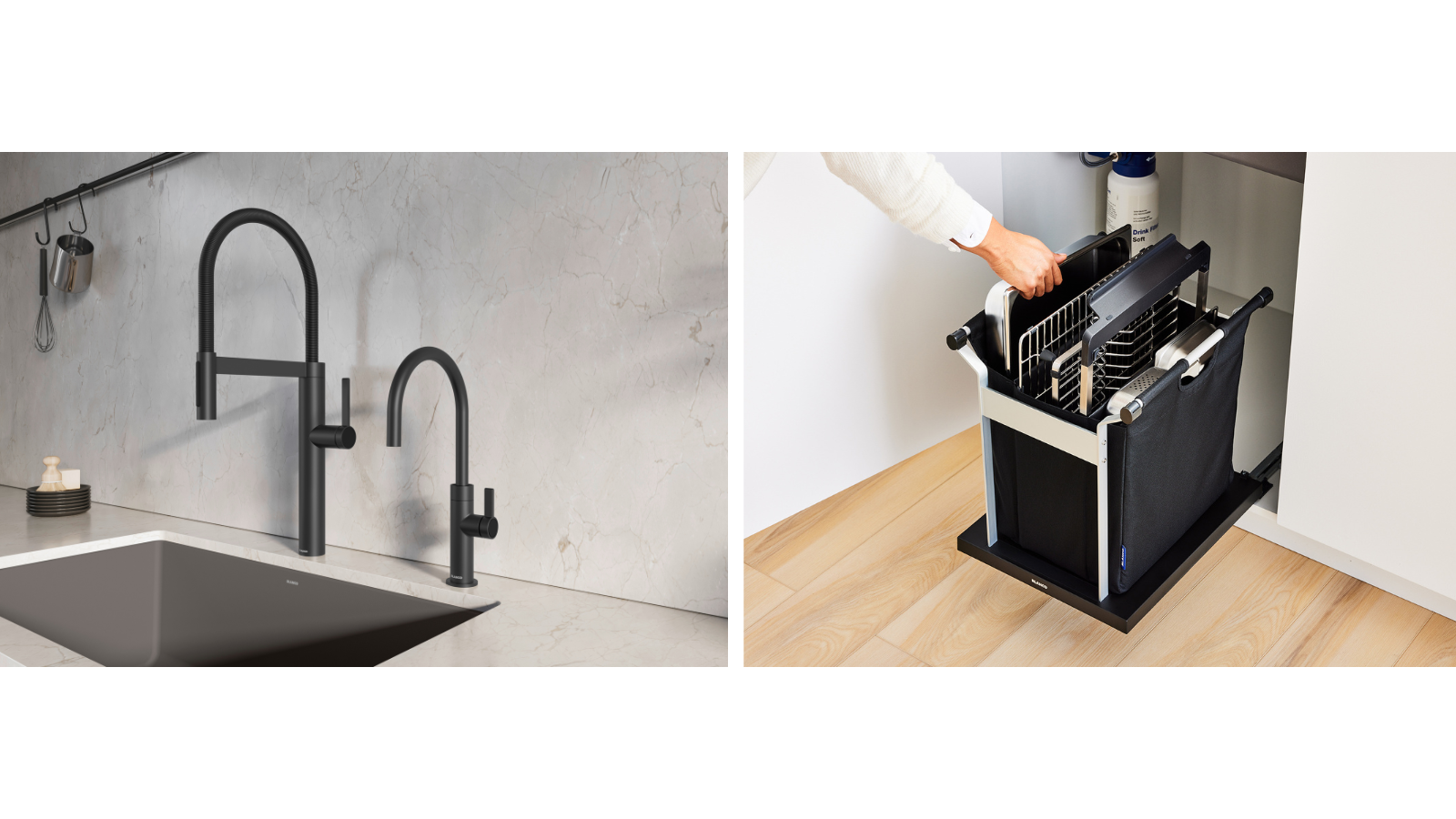 BLANCOCULINA II Semi-pro & Beverage Faucet in matte black & INTEOS XL Organizer