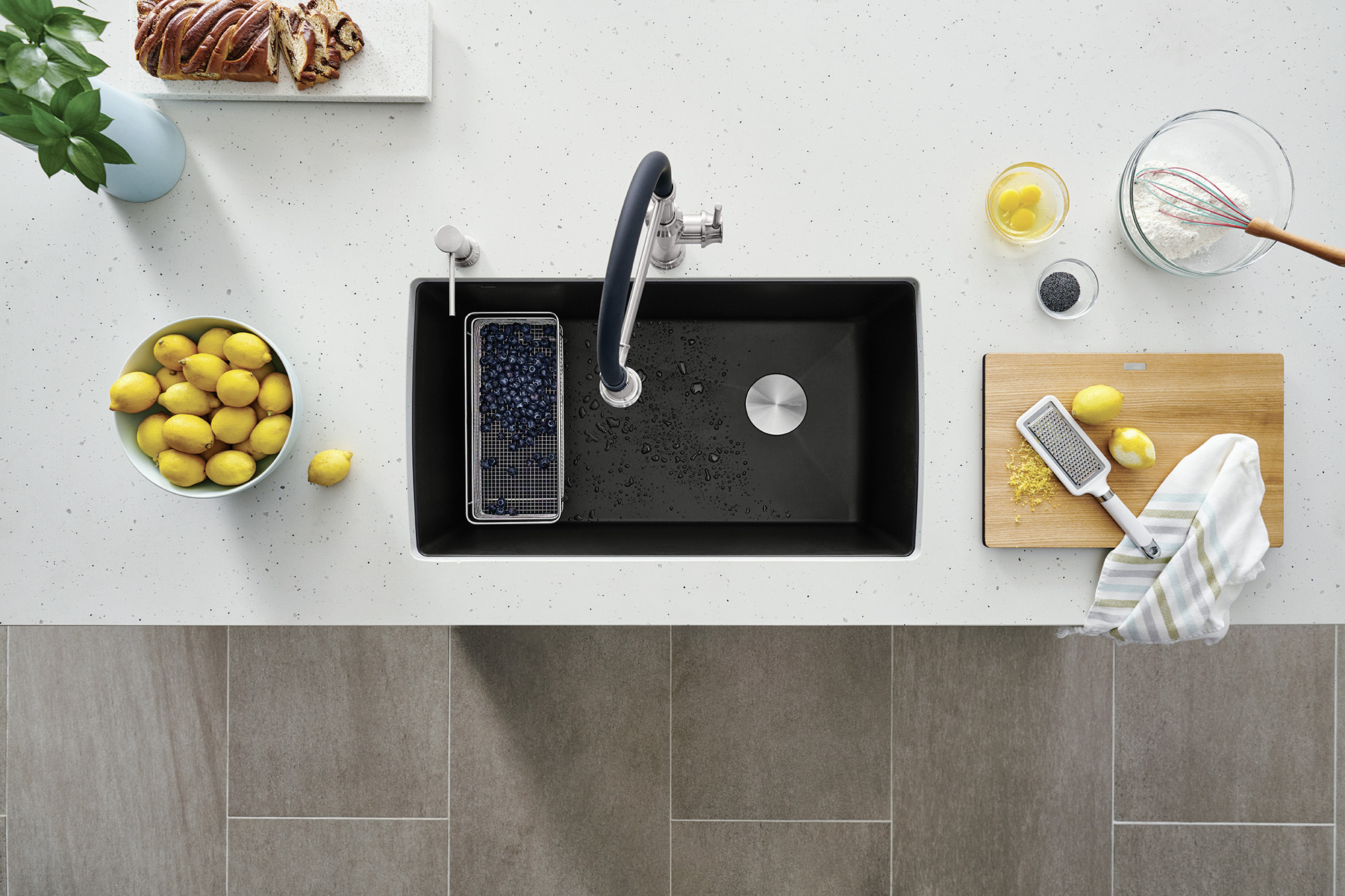 The modern white kitchen style doesn’t have to rely solely on white or neutrals.