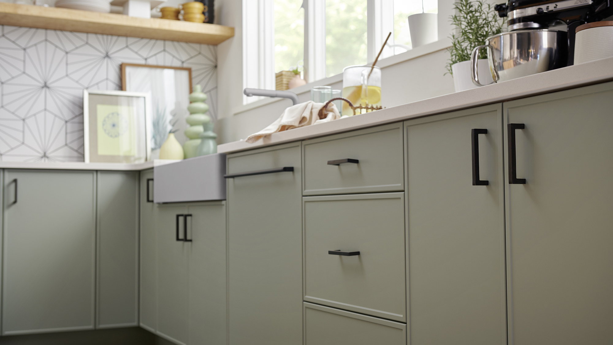 Mid-century modern kitchen cabinets skew simple, with minimal details.