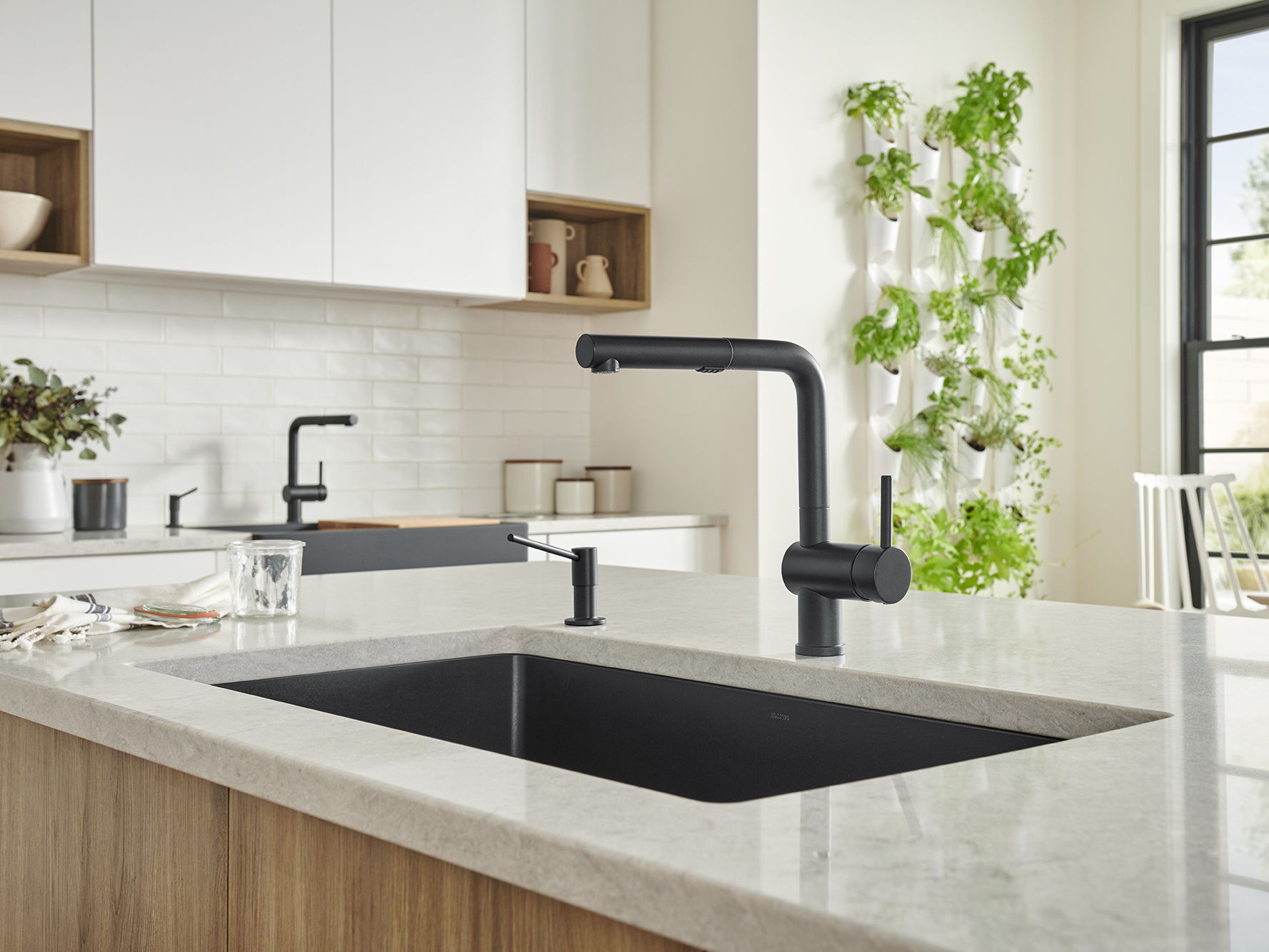 A Scandinavian kitchen incorporates a limited color palette.