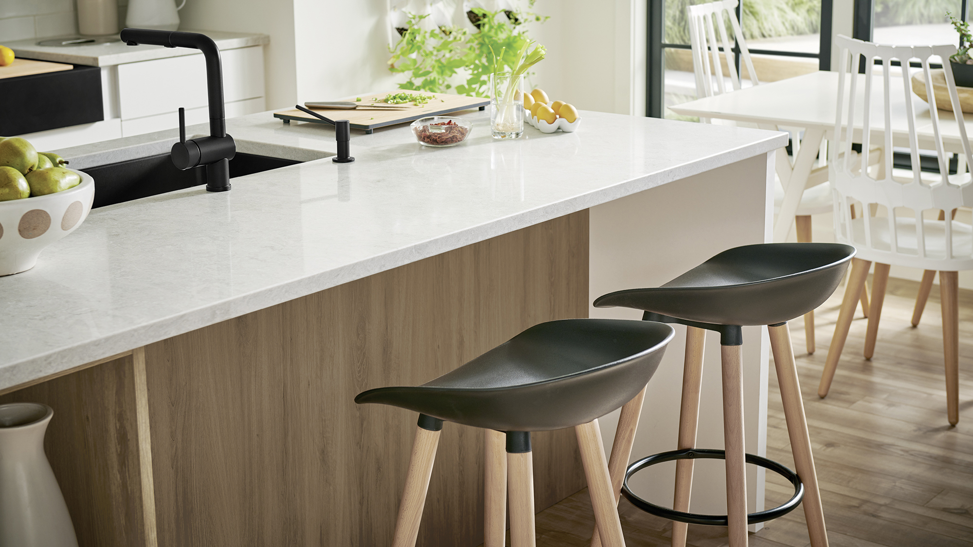 The flooring in a Scandinavian kitchen normally features light, natural wood and warm tones.