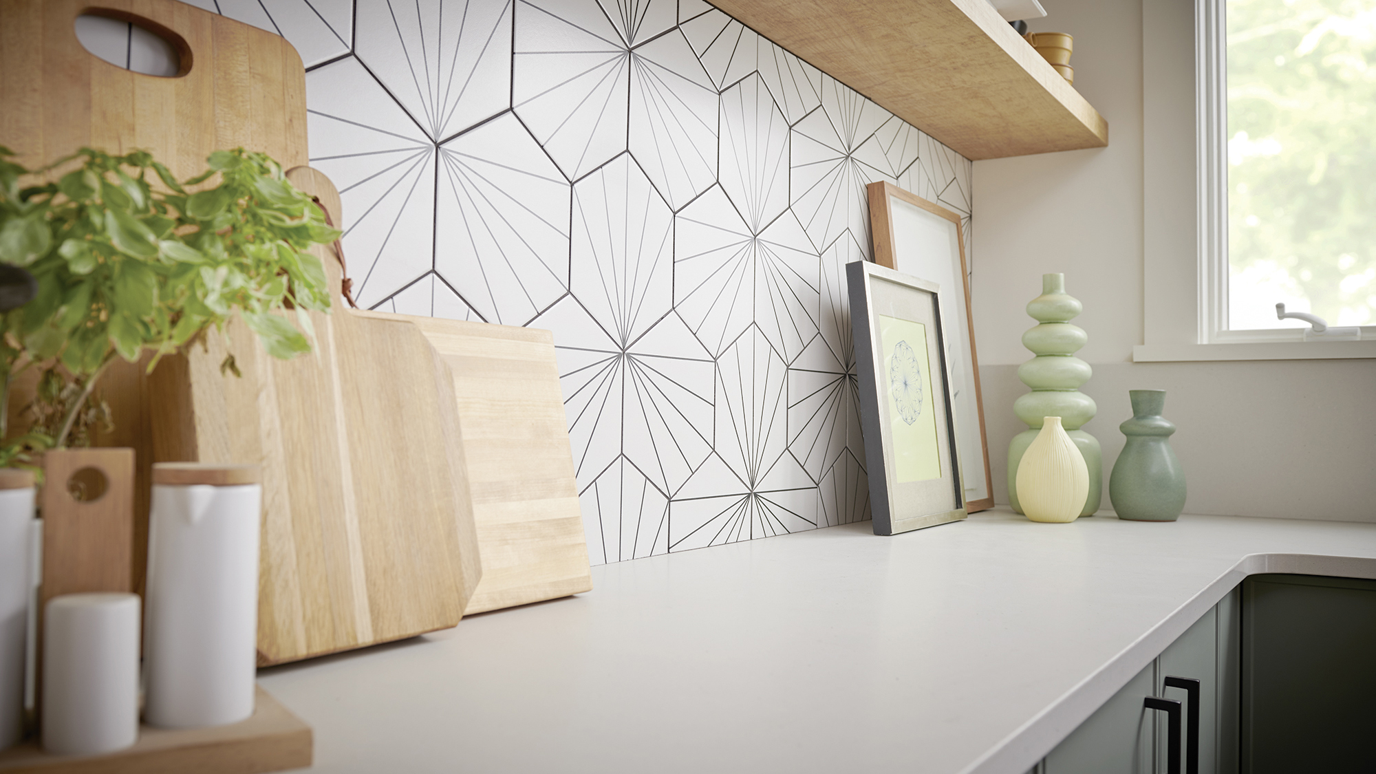 The backsplash is an ideal place to bring in mid-century modern kitchen patterns.