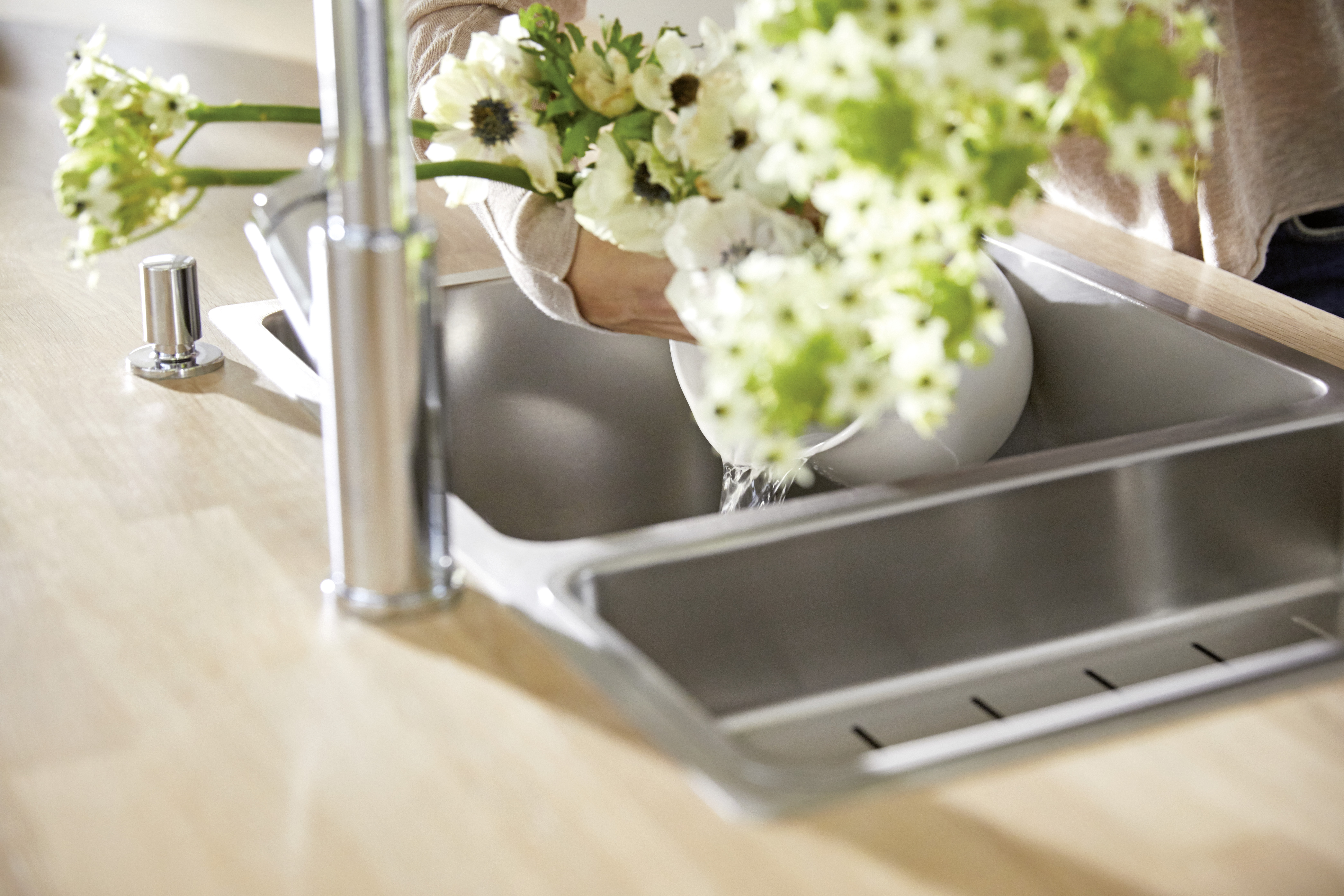 A flower vase is filled