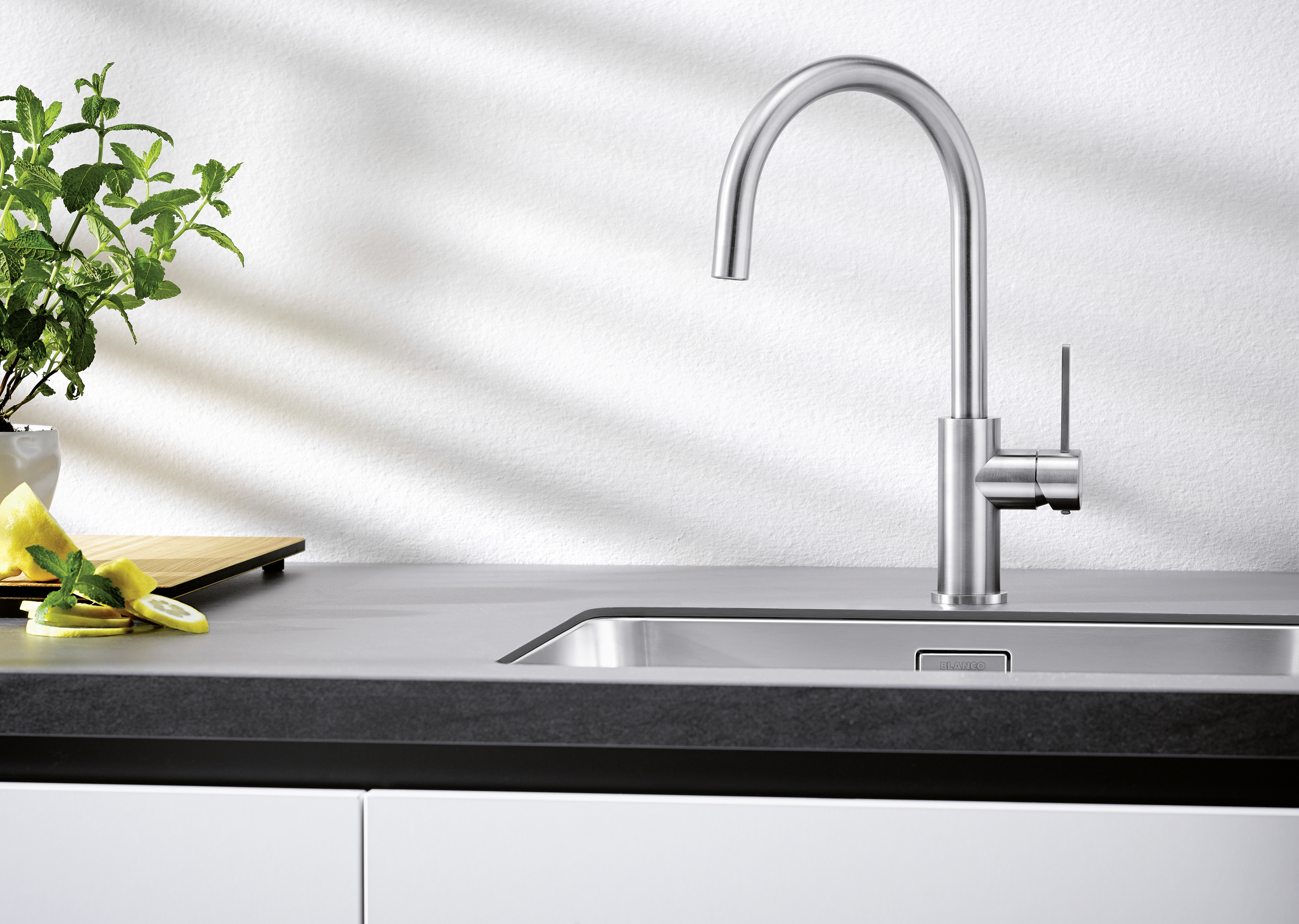 Light shines on a sink