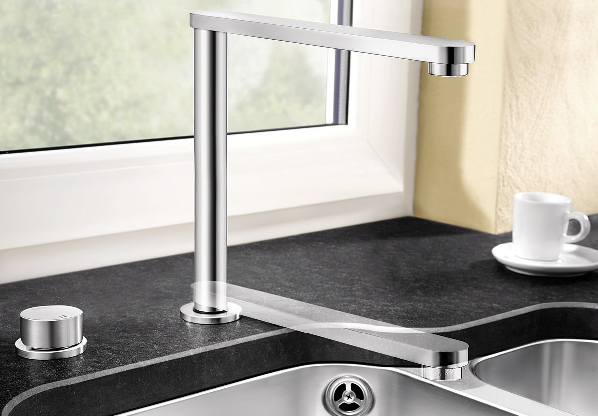 Retractable window-facing mixer taps