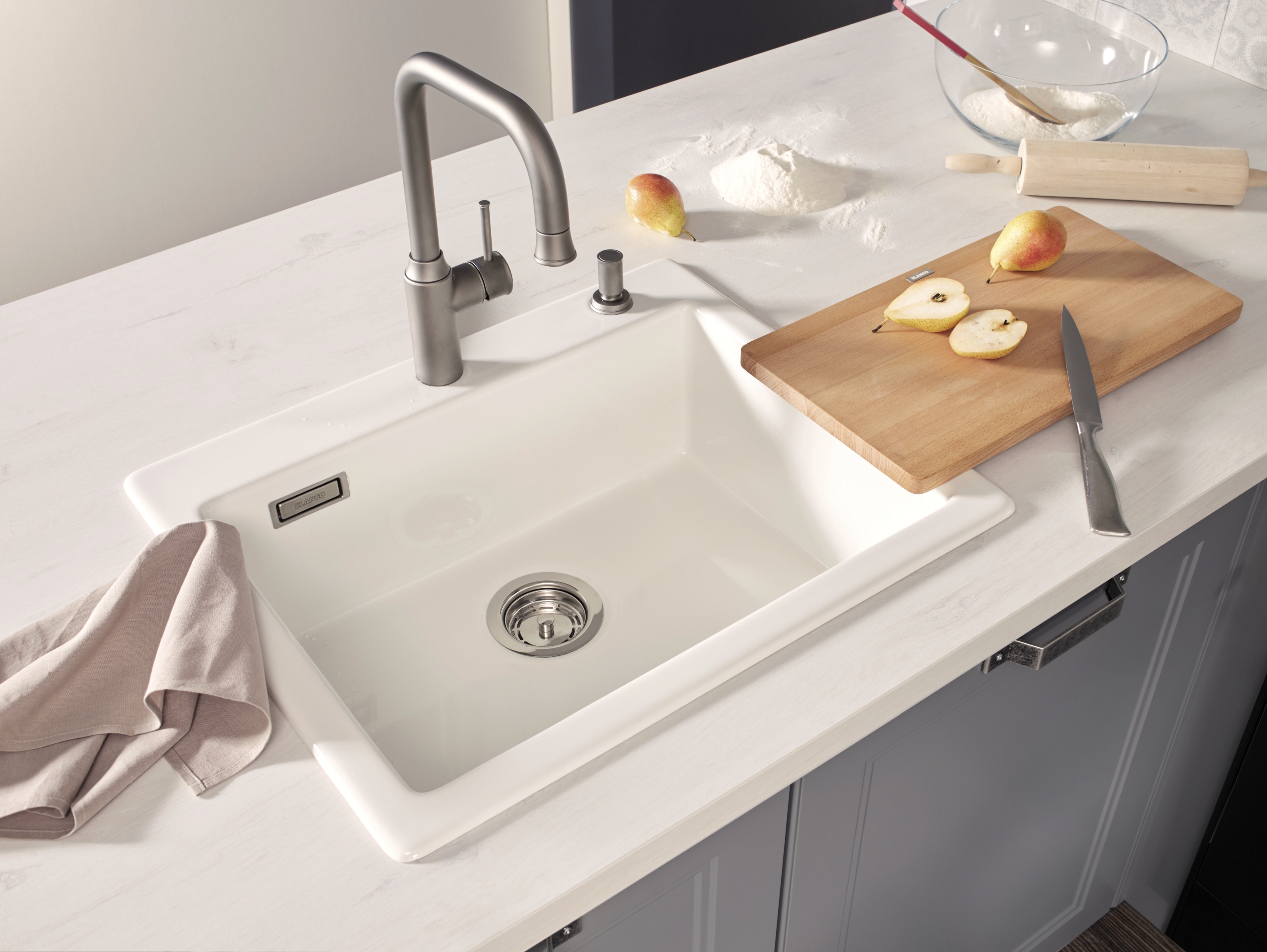 A clean, white sink