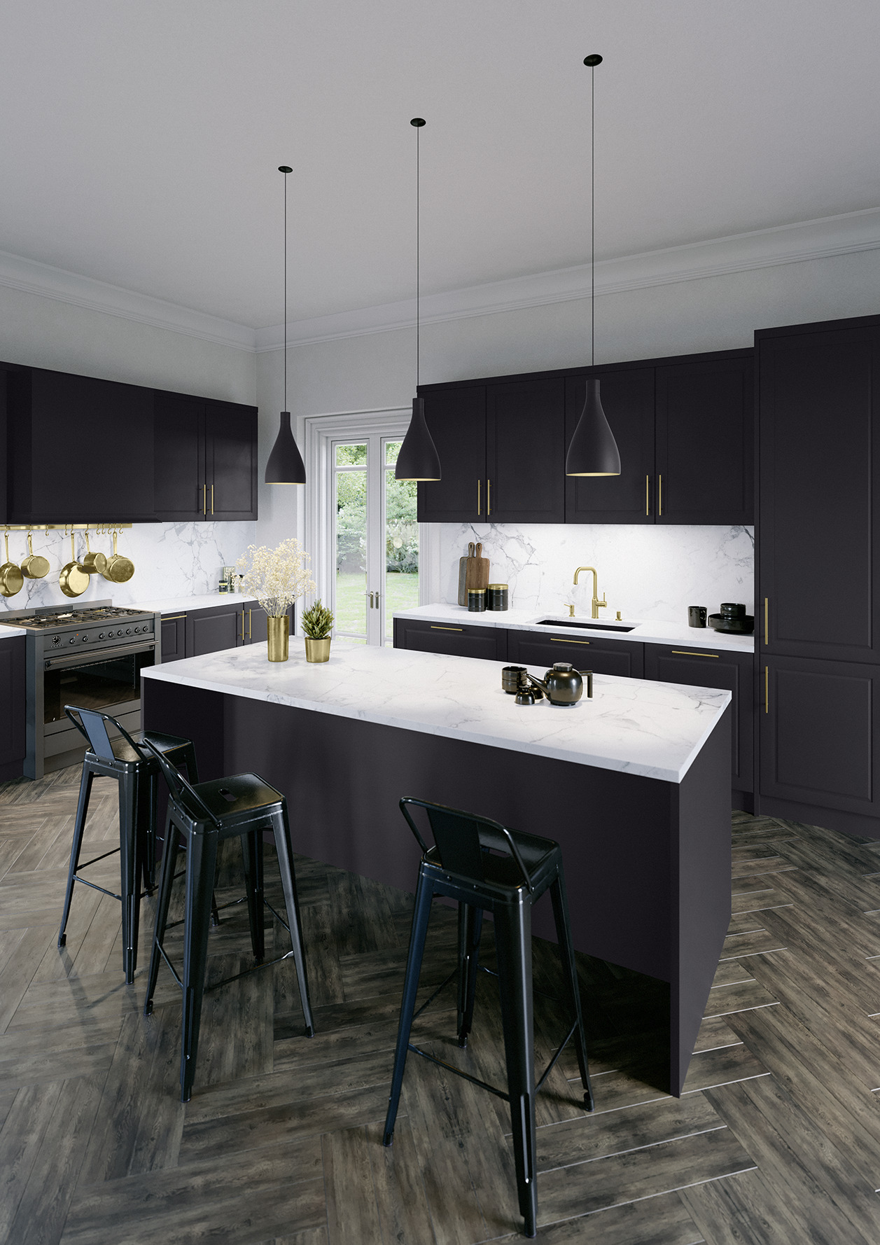 a beautiful black kitchen with silgranit sink