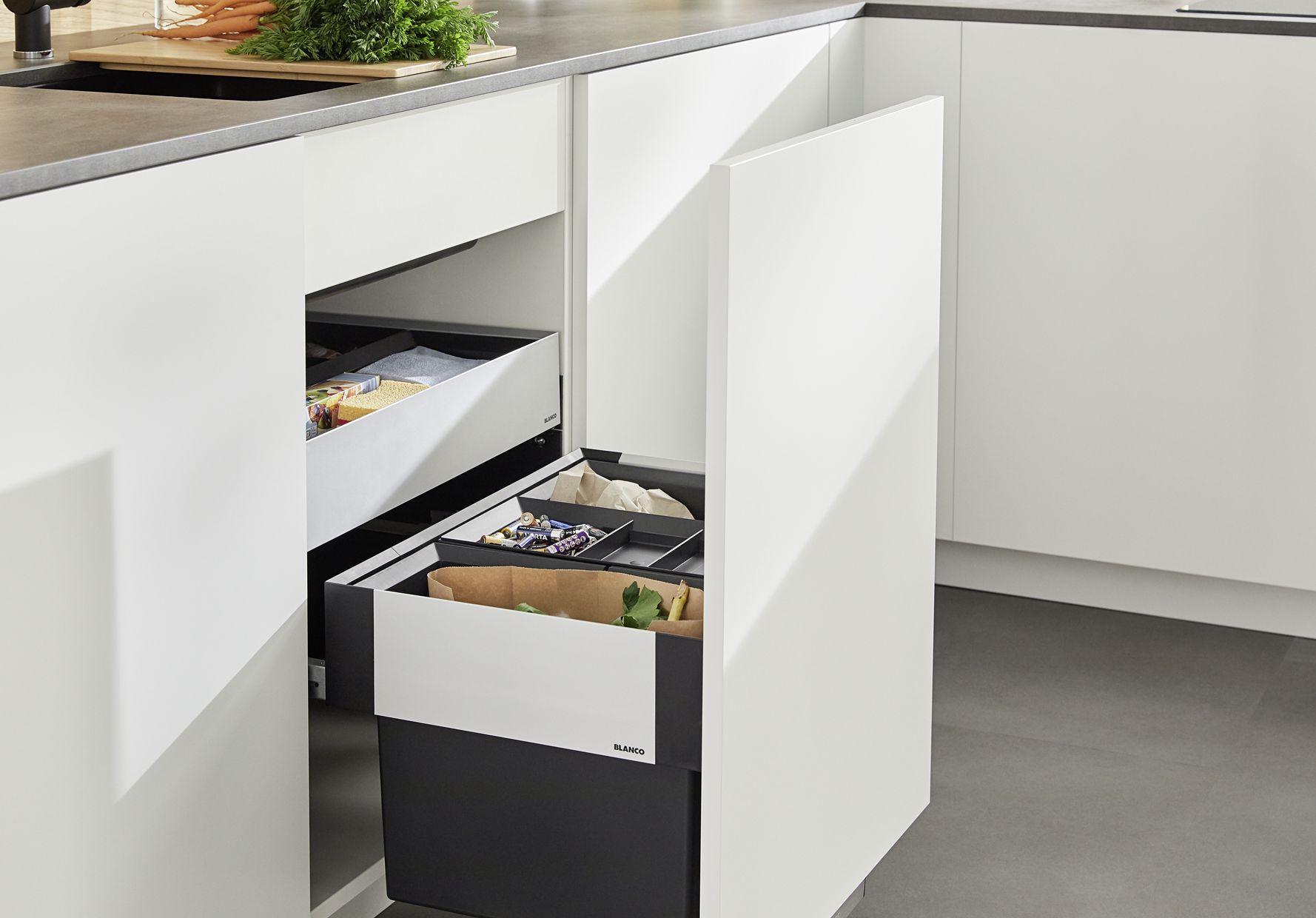 BLANCO offers waste separation solutions for pull-out fronts and drawers