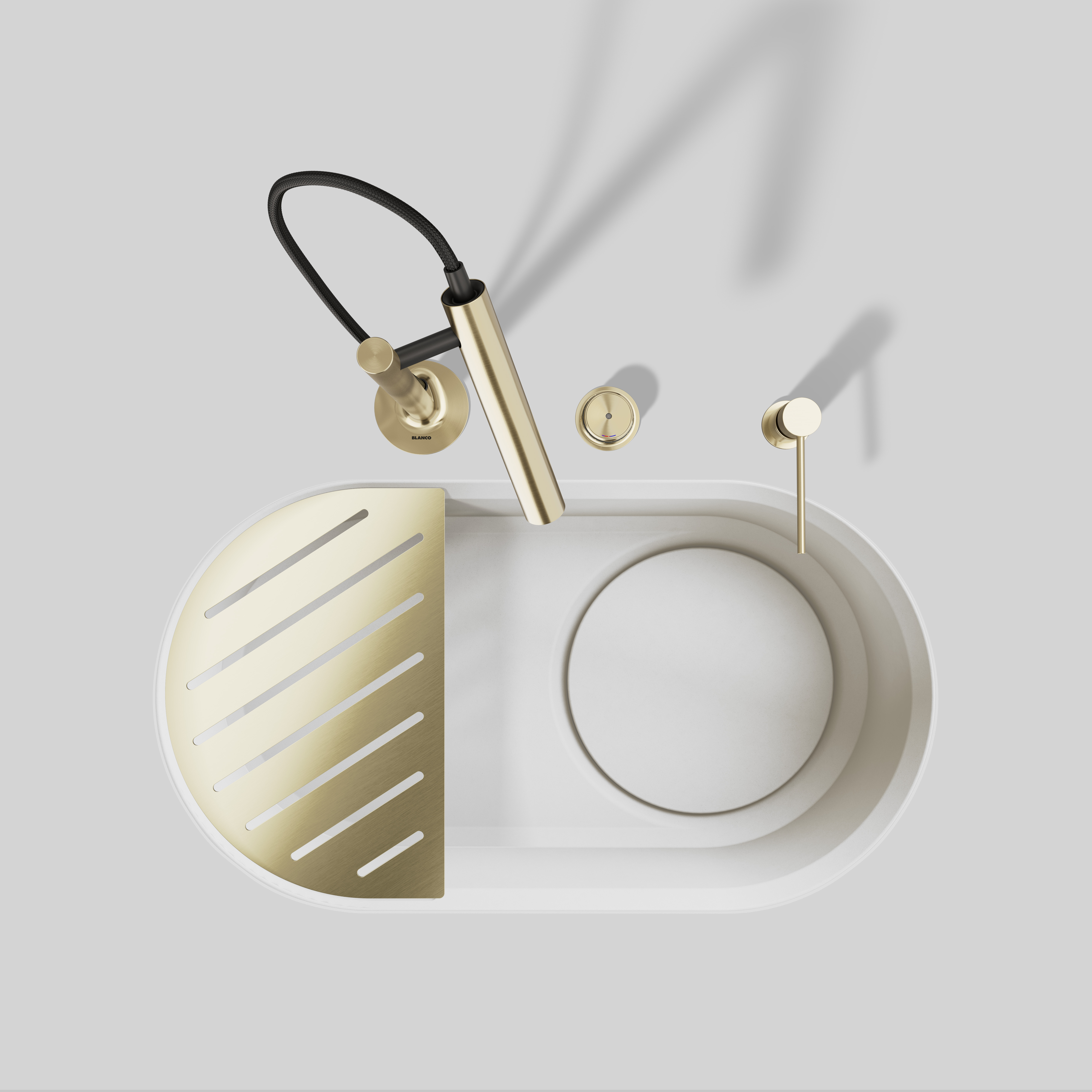 Armatur LUNEOO-S mit Spüle OOVALON in Material Satin Gold