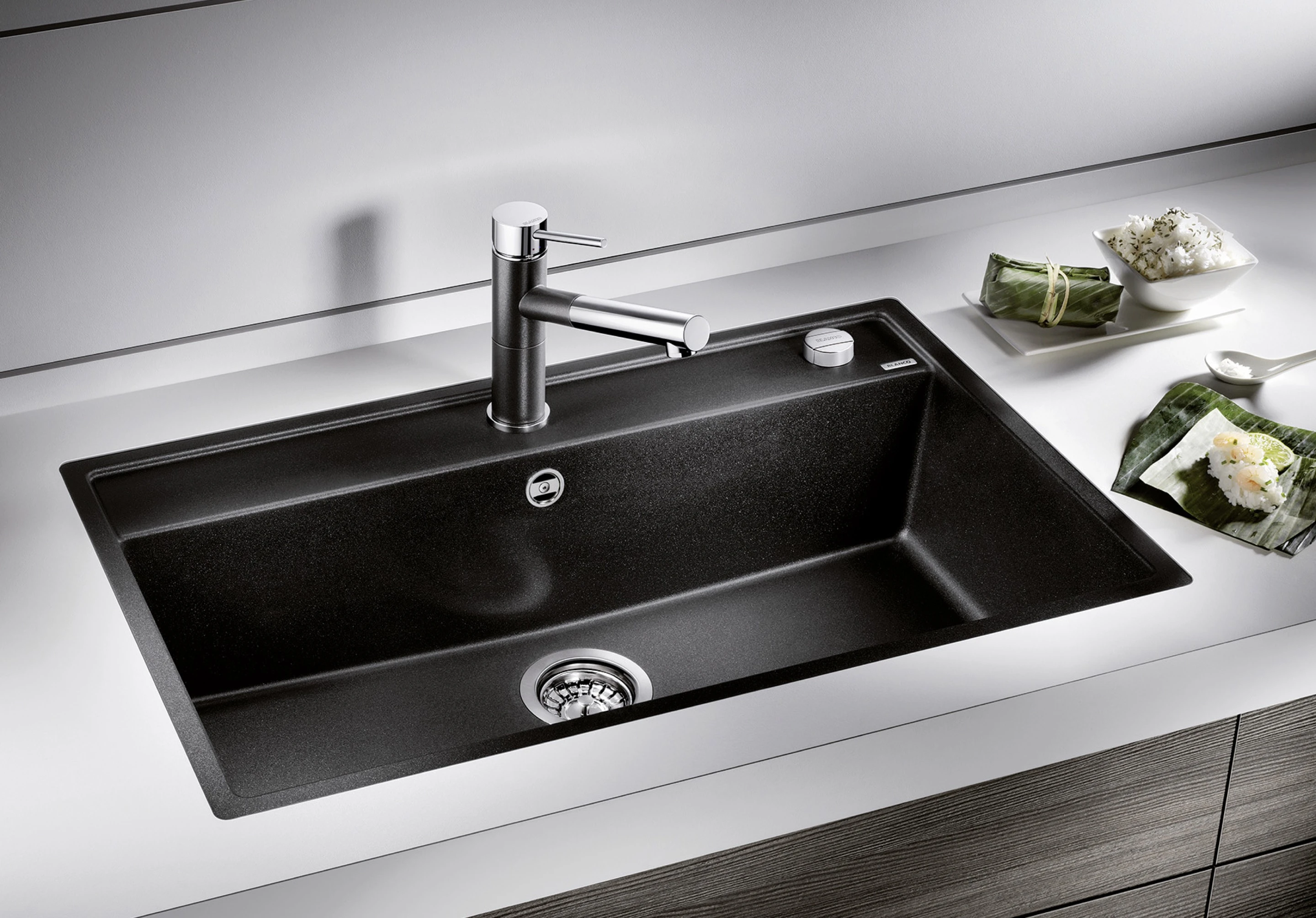 Couple cooking at a flushmount sink