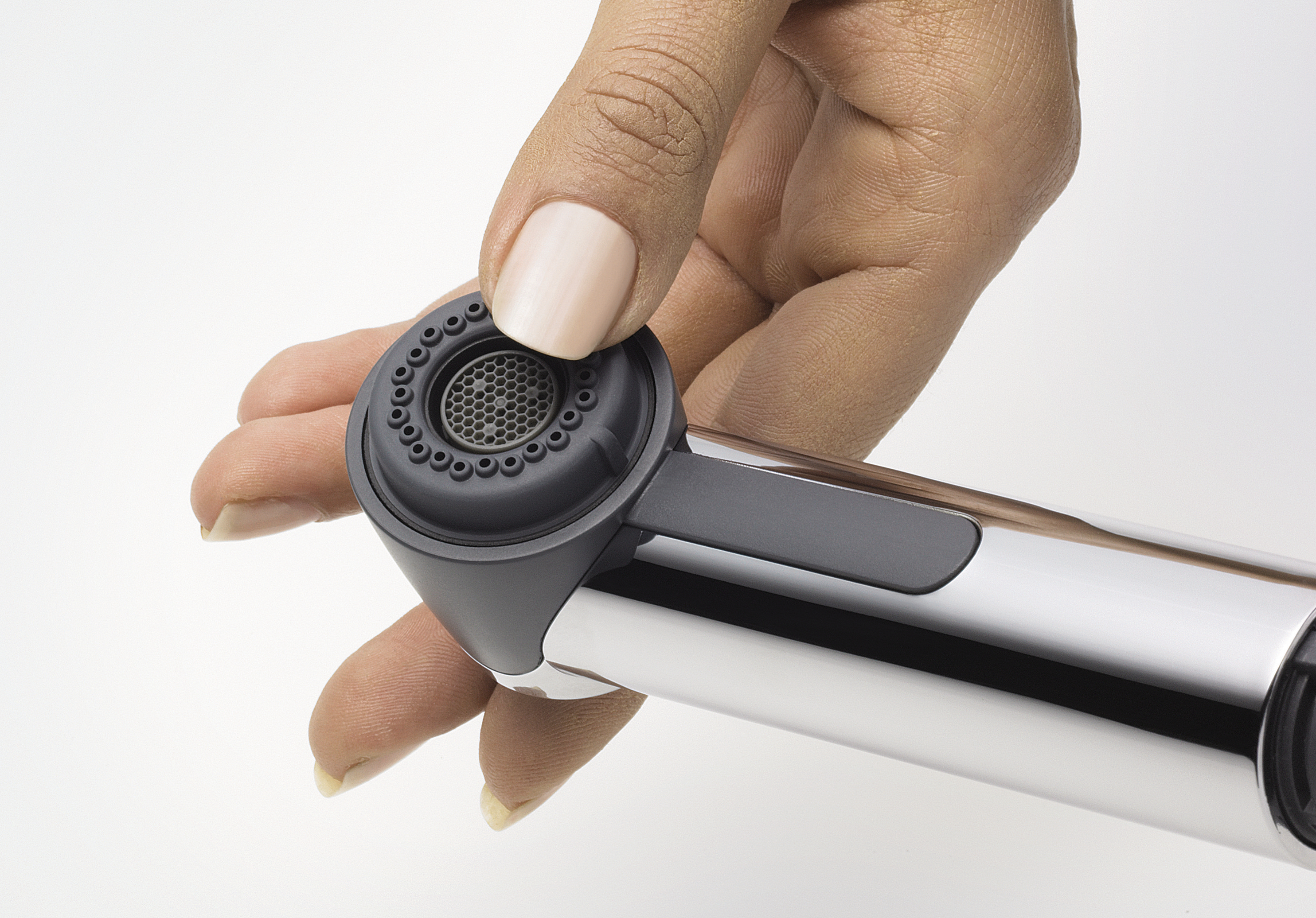 The BLANCO ACTIS-S with spray function includes anti-limescale nodes that prevent limescale deposits