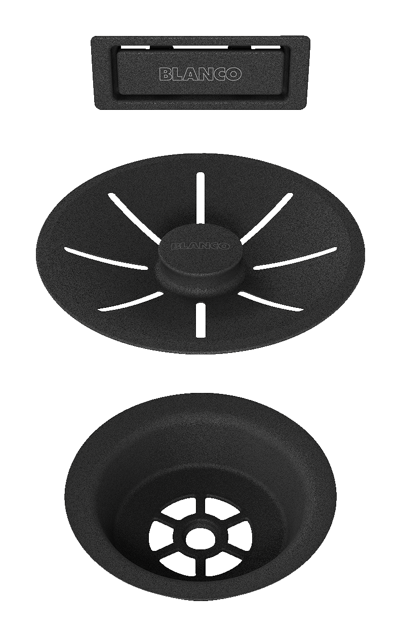Set: afloop/overloop, zwart mat, enkele bak