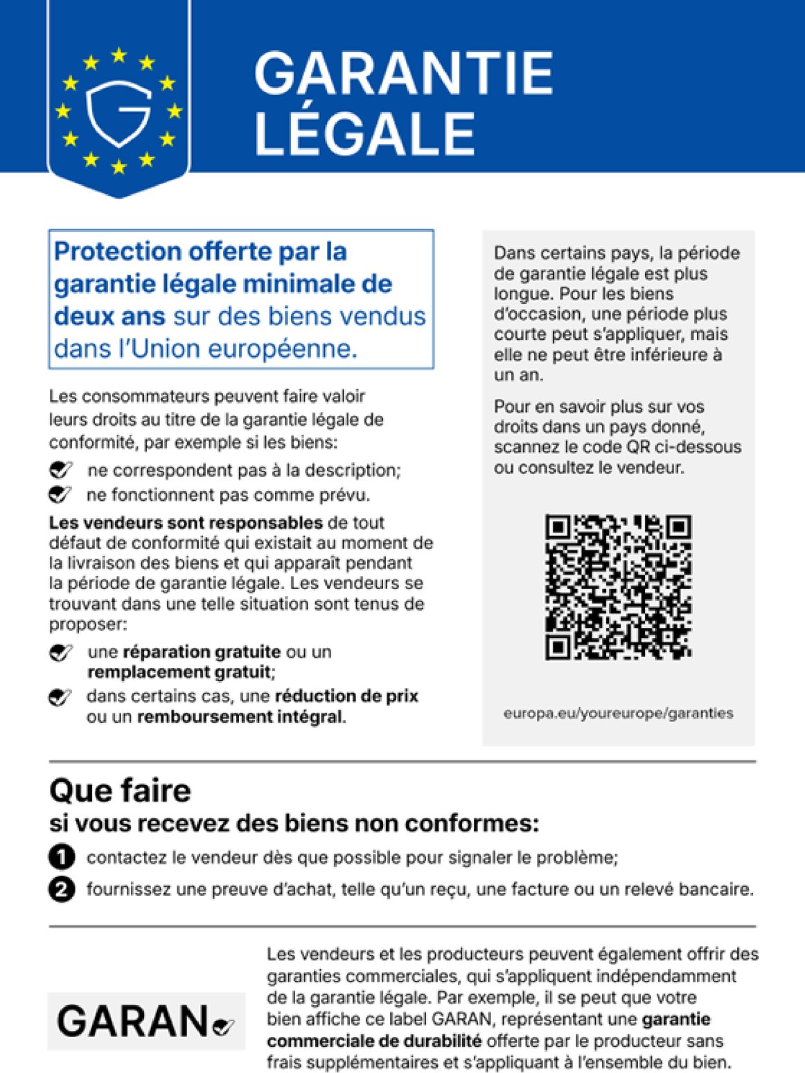Communication officielle de l’UE sur les droits au titre de la garantie légale.