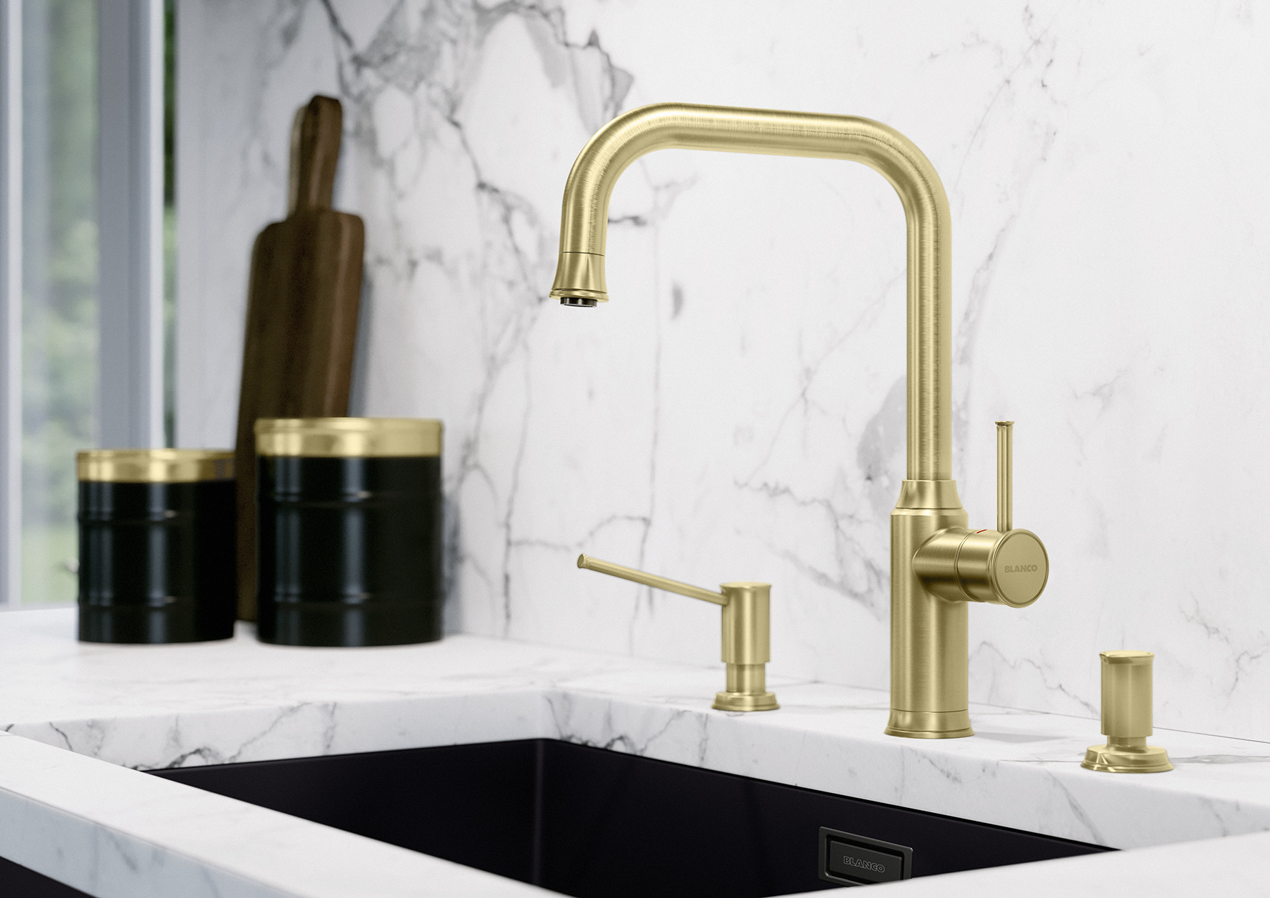 cuisine, cuve, évier, mitigeur, doré, satin gold, LIVIA-S, douchette, tendance, déco
