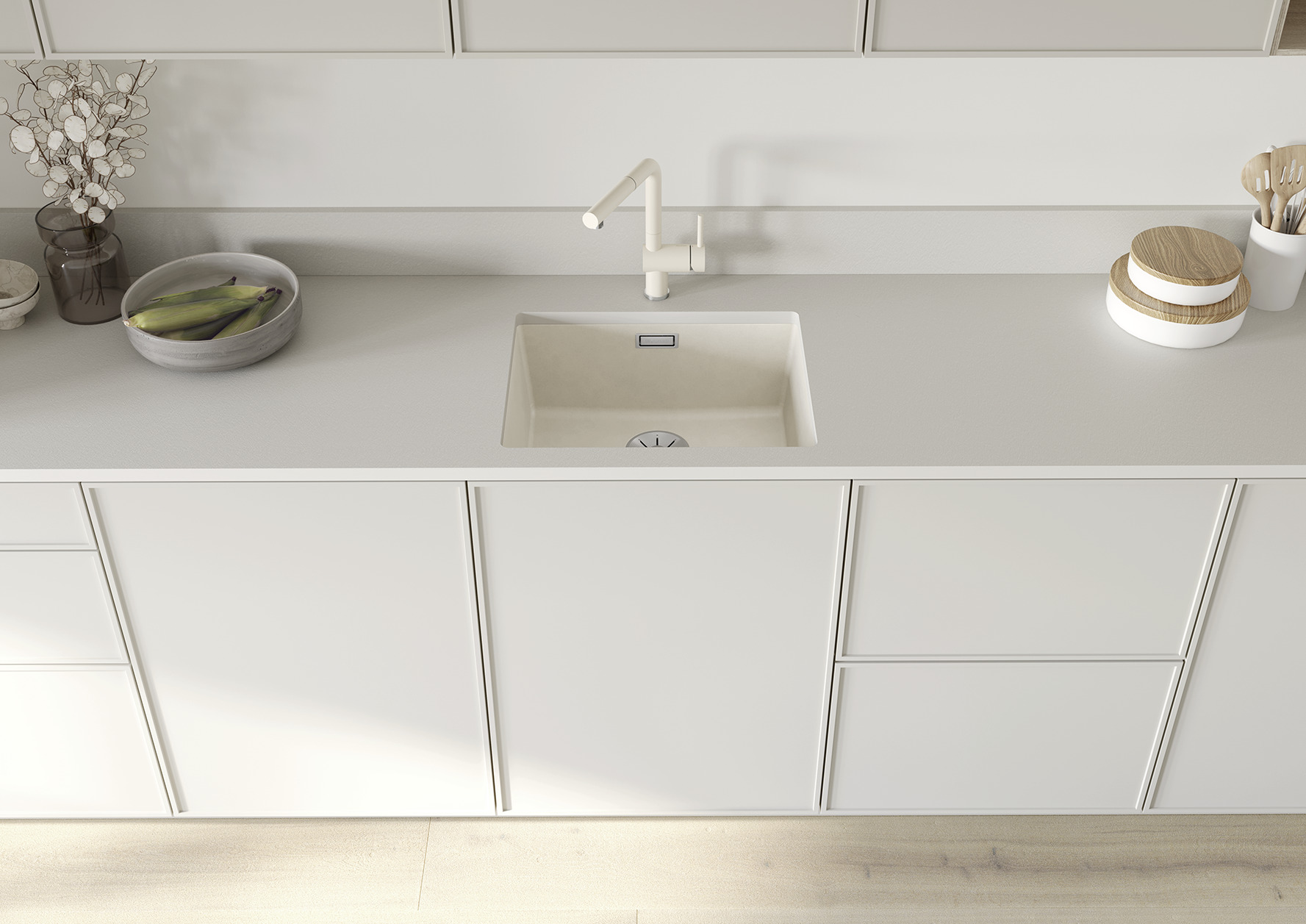 Légende : Élégant : un Silgranit® anthracite pour l’évier BLANCO CLASSIC