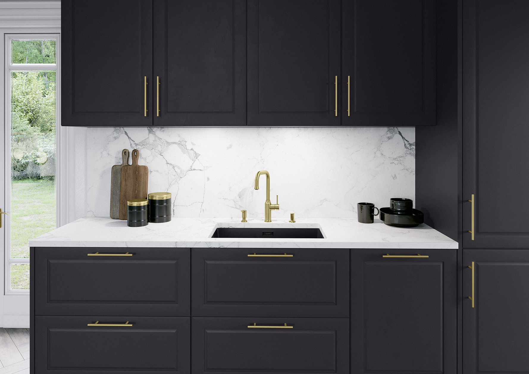 SUBLINE, cuve, à intégrer, coloris noir, or, granit, composite, élélgant, design, satin gold