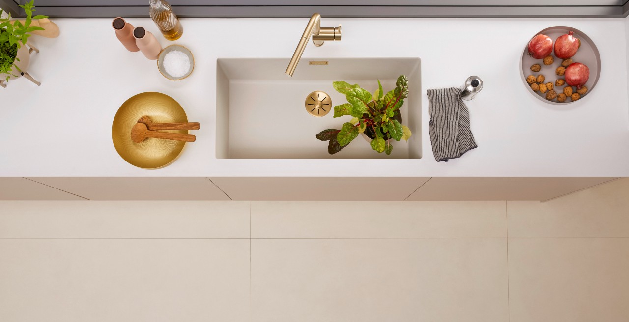 cuisine, évier, cuve, robinetterie, granit, composite, silgranit, tendance, déco, blanc, gris