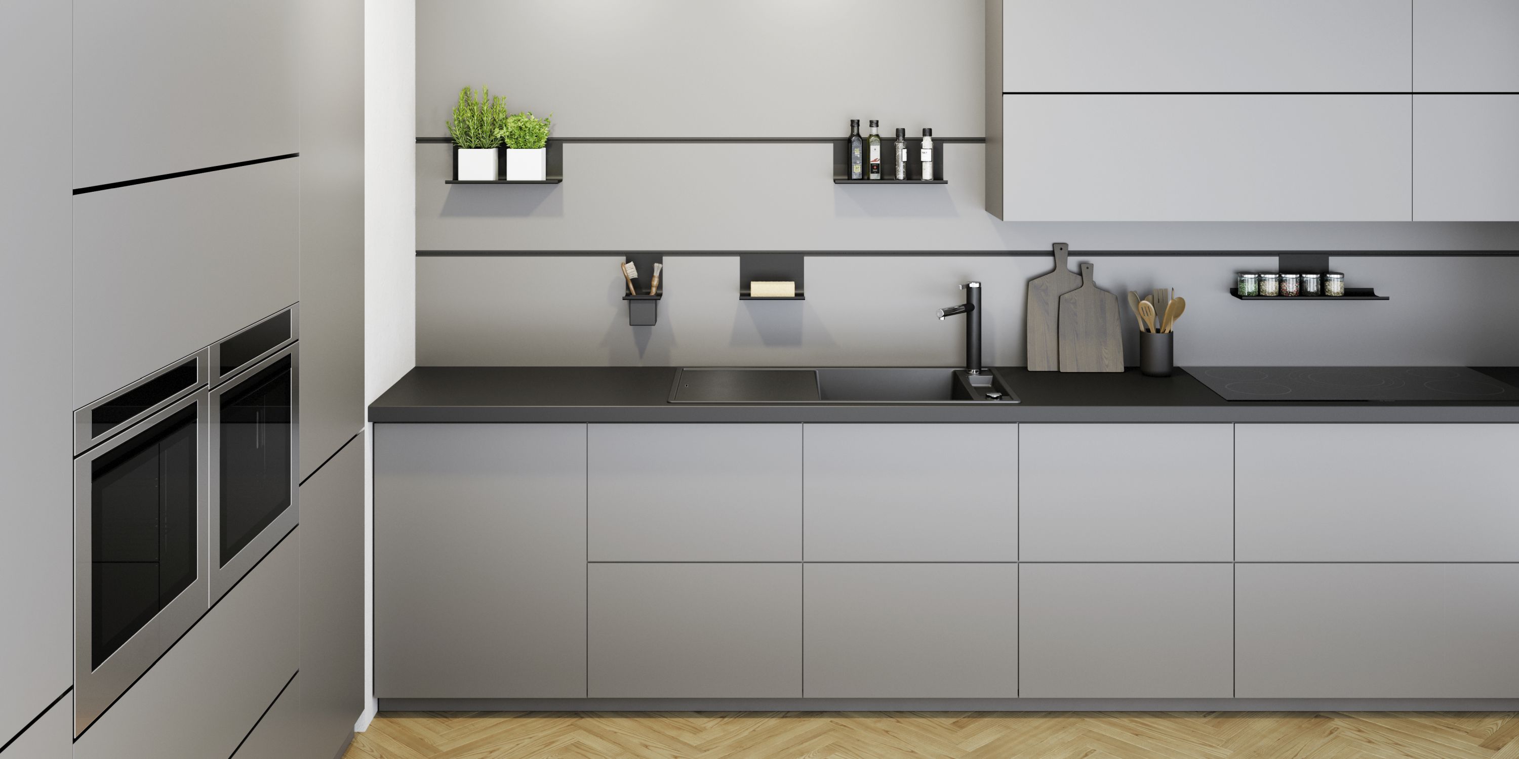 Kitchens with pale furniture match perfect with sinks and mixer taps in SILGRANIT® PuraDur® black.